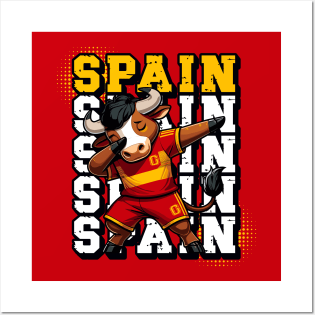 Dabbing Bull - Spain Football Fan Tee Design Wall Art by Kicosh